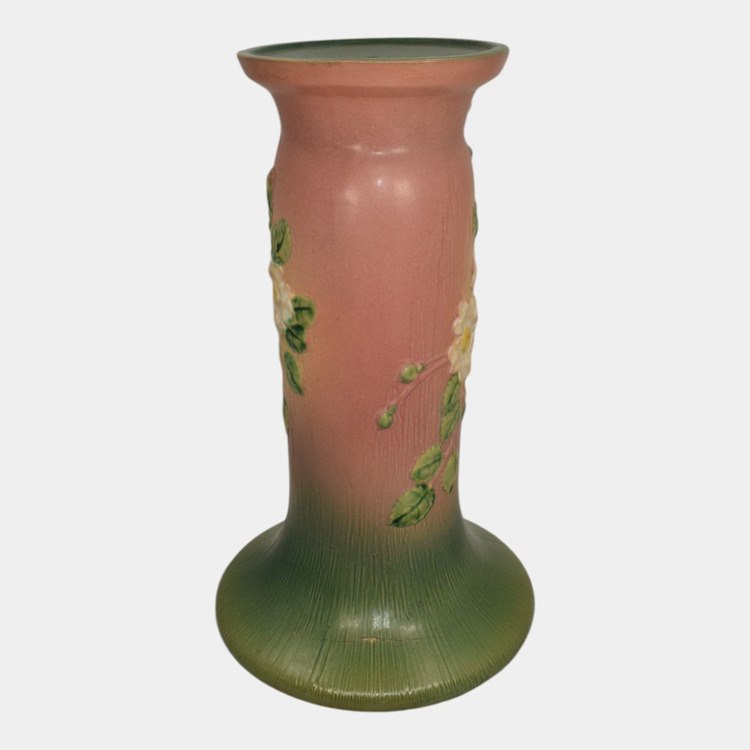 Roseville White Rose Pink 1940 Vintage Art Pottery Ceramic Pedestal 653-8