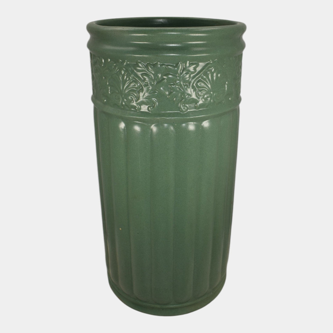 Zanesville Stoneware 1912 Arts And Craft Pottery Matte Green Umbrella Stand