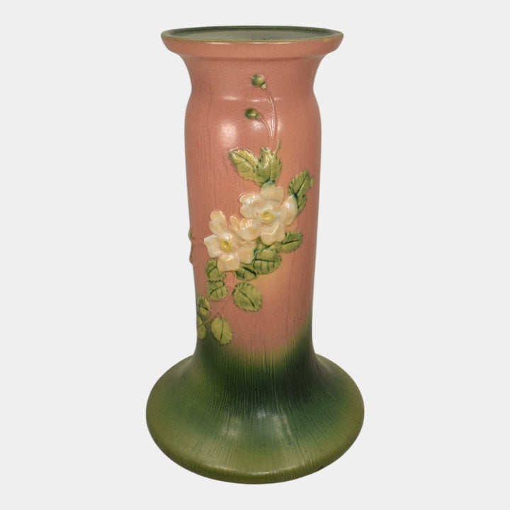 Roseville White Rose Pink 1940 Vintage Art Pottery Ceramic Pedestal 653-8