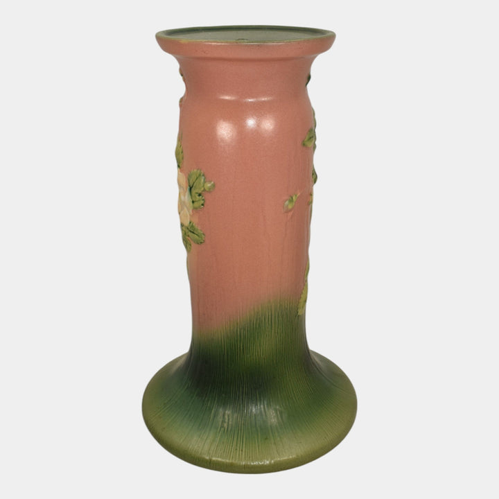 Roseville White Rose Pink 1940 Vintage Art Pottery Ceramic Pedestal 653-8