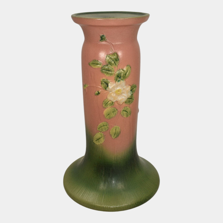 Roseville White Rose Pink 1940 Vintage Art Pottery Ceramic Pedestal 653-8