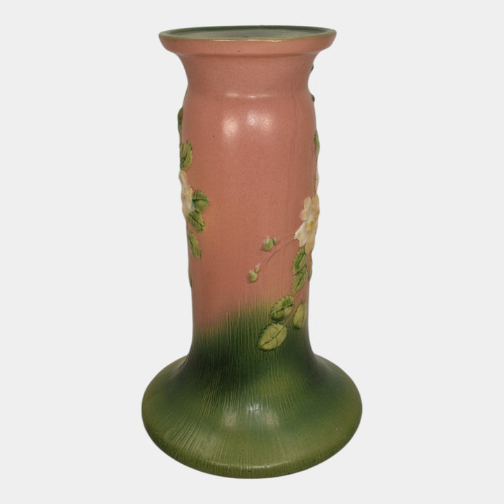 Roseville White Rose Pink 1940 Vintage Art Pottery Ceramic Pedestal 653-8