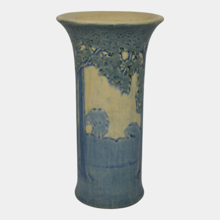 Newcomb College 1917 Vintage Arts and Crafts Pottery Blue Scenic Vase Irvine
