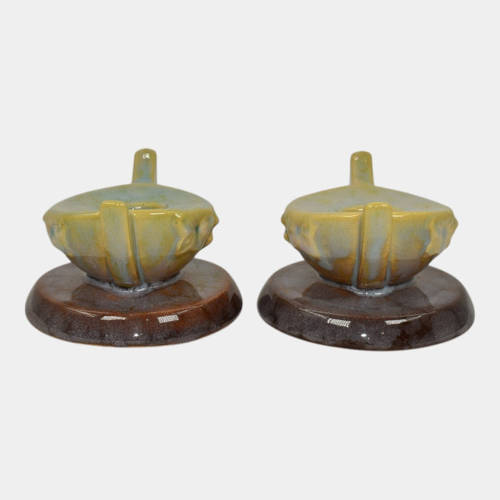 Roseville Wincraft Green 1948 Mid Century Modern Pottery Candle Holders 251 - Just Art Pottery