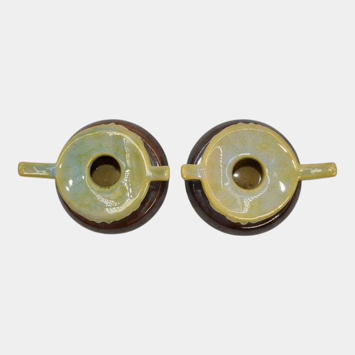 Roseville Wincraft Green 1948 Mid Century Modern Pottery Candle Holders 251 - Just Art Pottery