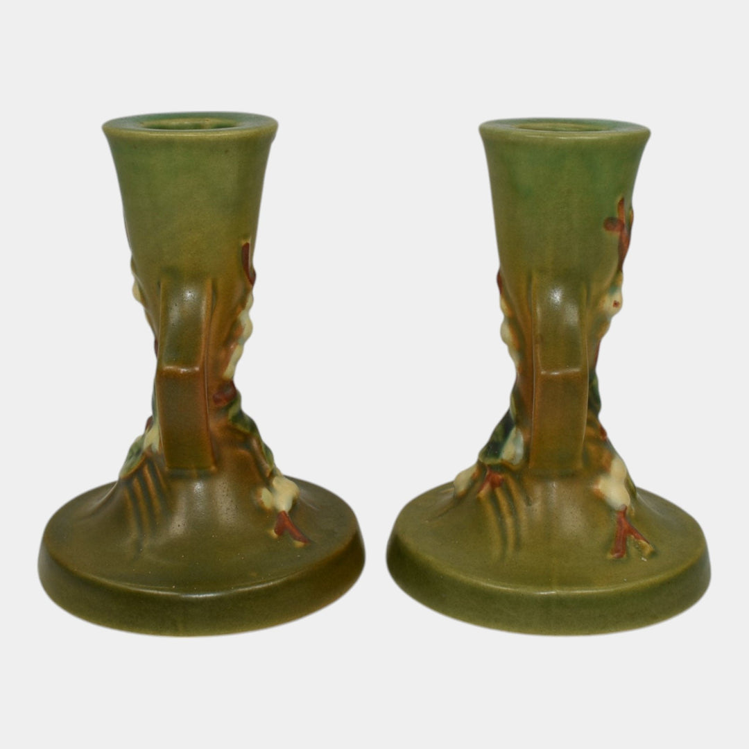 Roseville Snowberry Green 1947 Mid Century Modern Pottery Candle Holders 1CS2