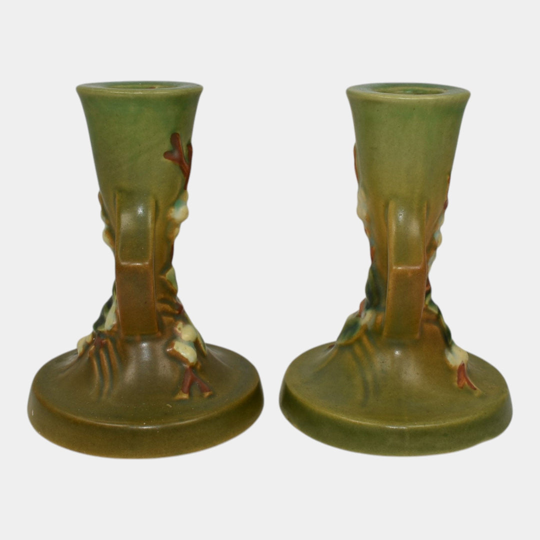 Roseville Snowberry Green 1947 Mid Century Modern Pottery Candle Holders 1CS2