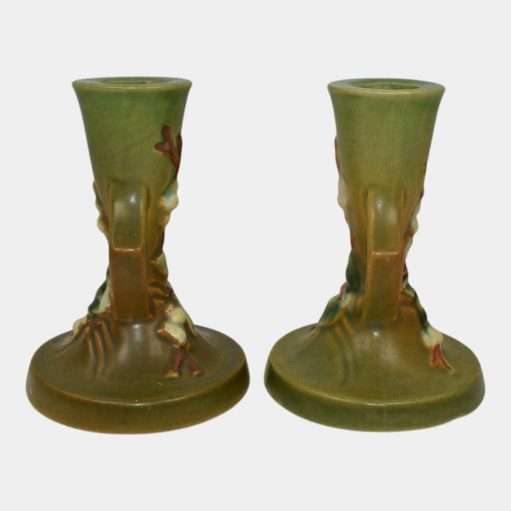 Roseville Snowberry Green 1947 Mid Century Modern Pottery Candle Holders 1CS2