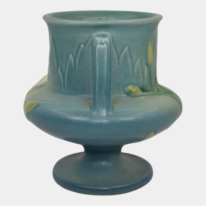 Roseville Iris Blue 1939 Vintage Art Deco Pottery Ceramic Handled Vase 130-4 - Just Art Pottery