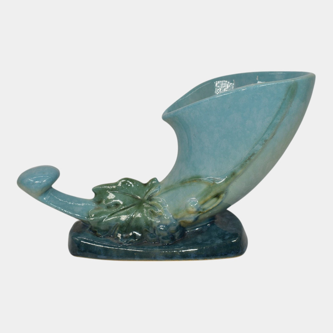 Roseville Wincraft Blue 1948 Mid Century Modern Pottery Cornucopia Vase 221-8 - Just Art Pottery