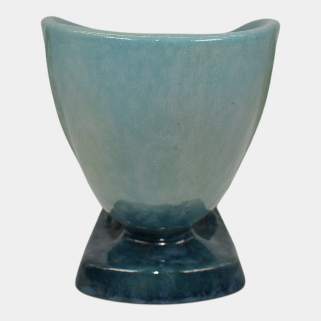 Roseville Wincraft Blue 1948 Mid Century Modern Pottery Cornucopia Vase 221-8 - Just Art Pottery