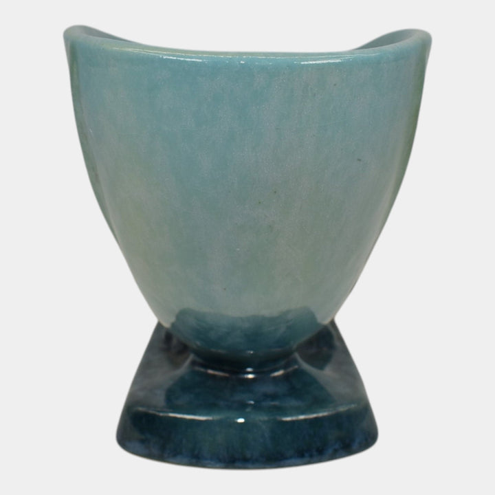 Roseville Wincraft Blue 1948 Mid Century Modern Pottery Cornucopia Vase 221-8 - Just Art Pottery