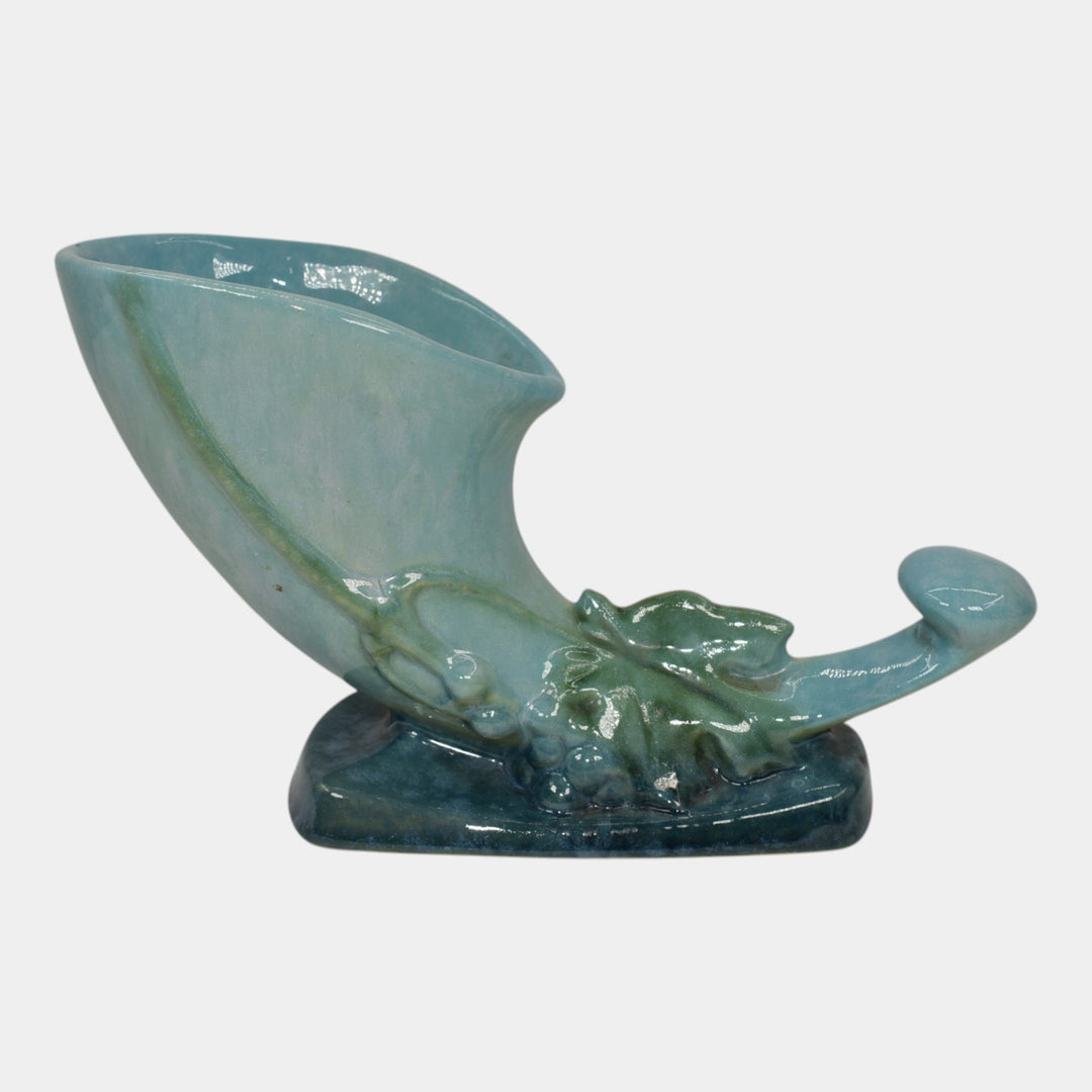 Roseville Wincraft Blue 1948 Mid Century Modern Pottery Cornucopia Vase 221-8 - Just Art Pottery