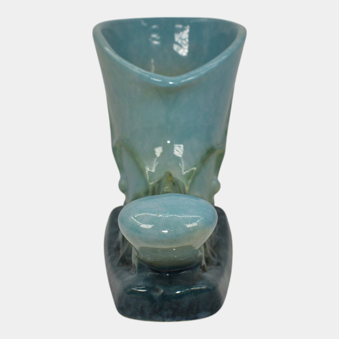 Roseville Wincraft Blue 1948 Mid Century Modern Pottery Cornucopia Vase 221-8 - Just Art Pottery