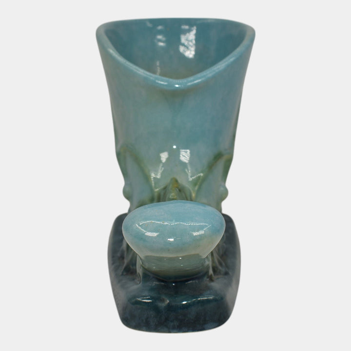 Roseville Wincraft Blue 1948 Mid Century Modern Pottery Cornucopia Vase 221-8 - Just Art Pottery