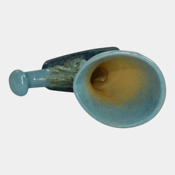 Roseville Wincraft Blue 1948 Mid Century Modern Pottery Cornucopia Vase 221-8 - Just Art Pottery