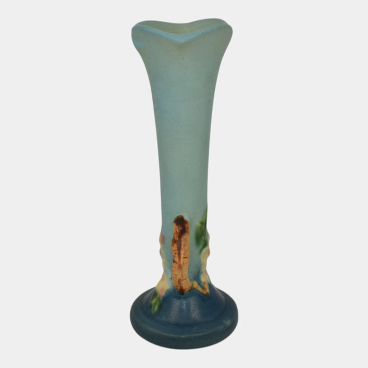 Roseville Apple Blossom Blue 1949 Mid Century Modern Art Pottery Bud Vase 379-7 - Just Art Pottery