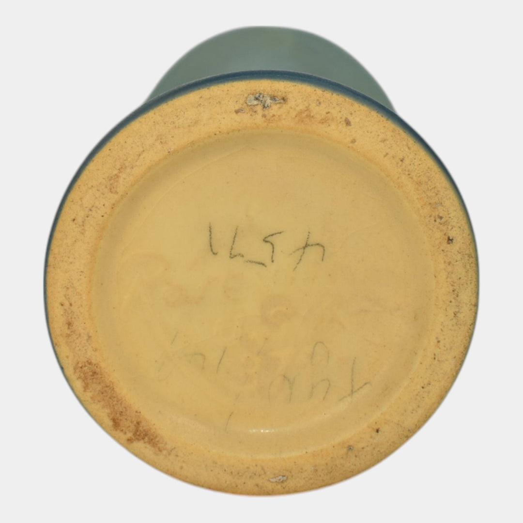 Roseville Apple Blossom Blue 1949 Mid Century Modern Art Pottery Bud Vase 379-7 - Just Art Pottery