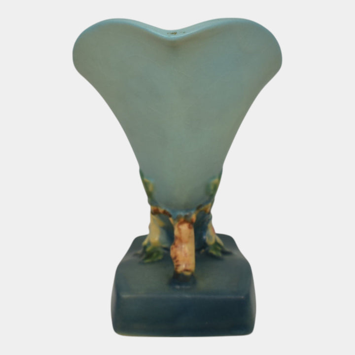 Roseville Apple Blossom Blue 1949 Vintage Art Pottery Cornucopia Vase 321-6 - Just Art Pottery