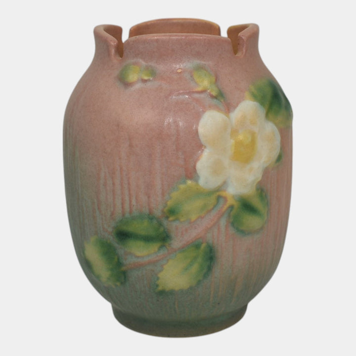 Roseville White Rose Pink 1940 Vintage Art Pottery Ceramic Flower Vase 978-4
