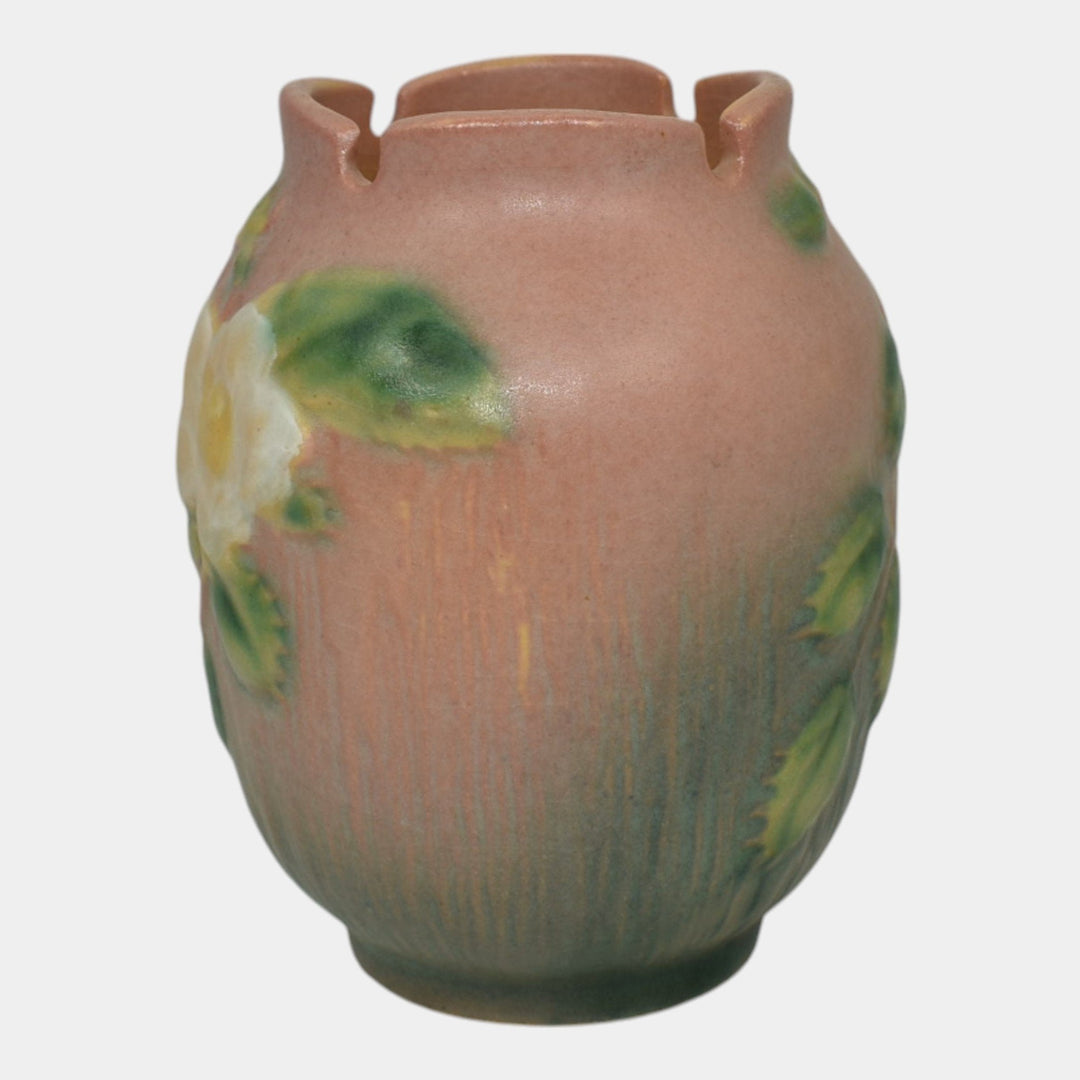 Roseville White Rose Pink 1940 Vintage Art Pottery Ceramic Flower Vase 978-4