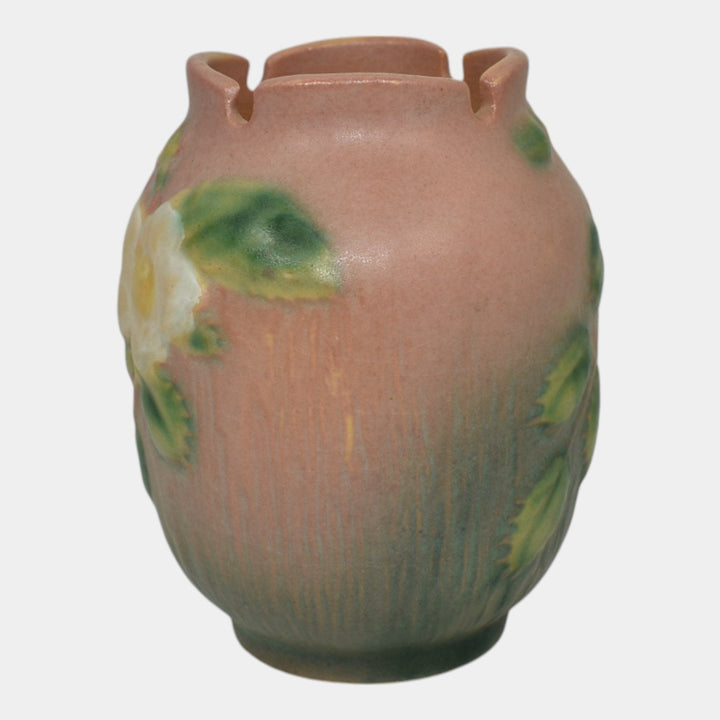 Roseville White Rose Pink 1940 Vintage Art Pottery Ceramic Flower Vase 978-4