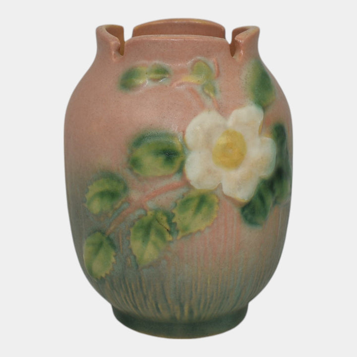 Roseville White Rose Pink 1940 Vintage Art Pottery Ceramic Flower Vase 978-4
