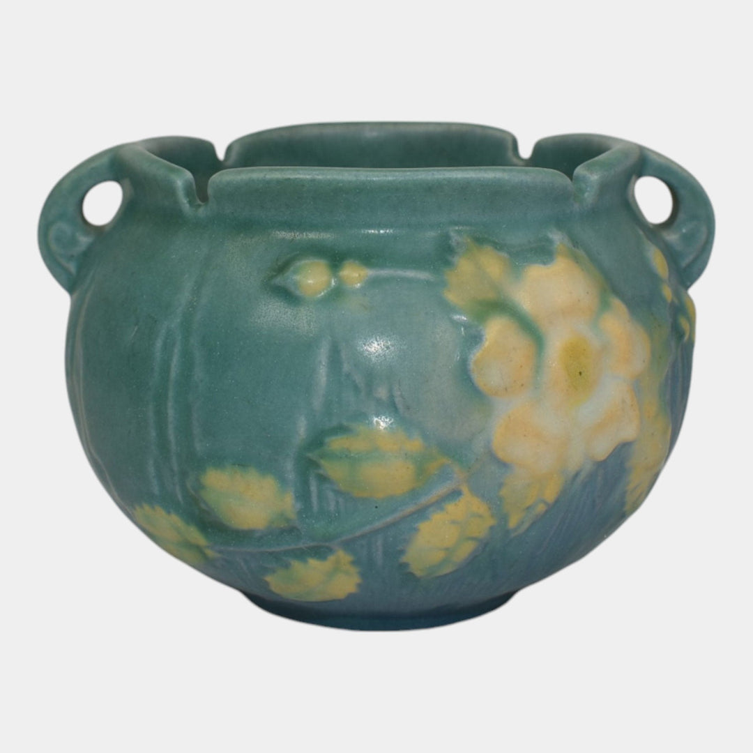 Roseville White Rose Blue 1940 Vintage Pottery Ceramic Jardiniere Planter 653-3 - Just Art Pottery
