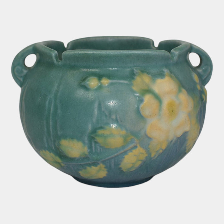 Roseville White Rose Blue 1940 Vintage Pottery Ceramic Jardiniere Planter 653-3 - Just Art Pottery
