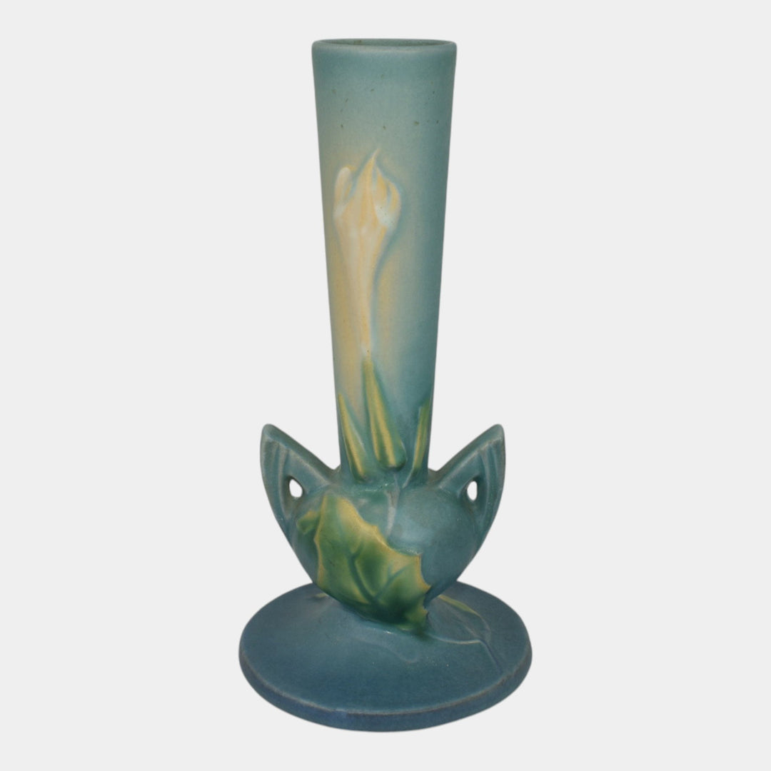 Roseville Thornapple Blue 1937 Vintage Art Deco Pottery Ceramic Bud Vase 813-7 - Just Art Pottery