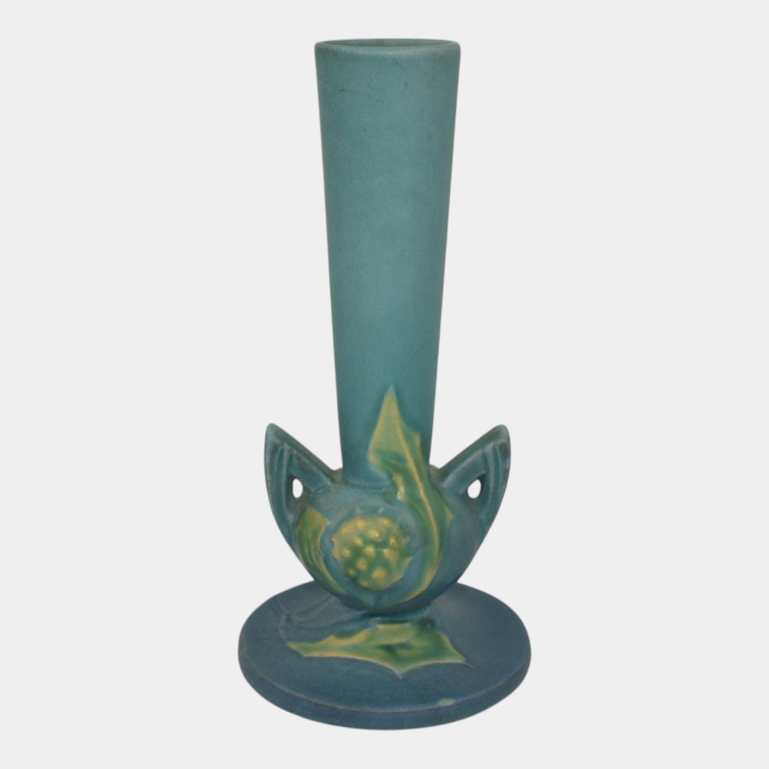 Roseville Thornapple Blue 1937 Vintage Art Deco Pottery Ceramic Bud Vase 813-7 - Just Art Pottery