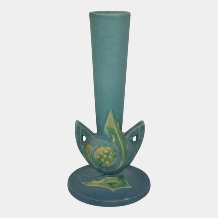 Roseville Thornapple Blue 1937 Vintage Art Deco Pottery Ceramic Bud Vase 813-7 - Just Art Pottery