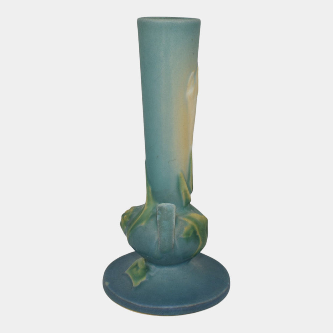 Roseville Thornapple Blue 1937 Vintage Art Deco Pottery Ceramic Bud Vase 813-7 - Just Art Pottery