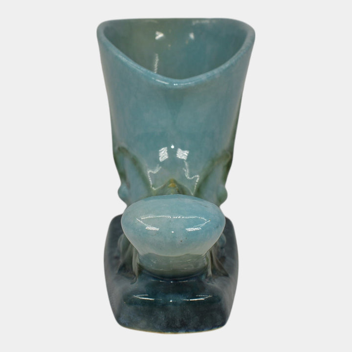 Roseville Wincraft Blue 1948 Mid Century Modern Pottery Cornucopia Vase 221-8 - Just Art Pottery