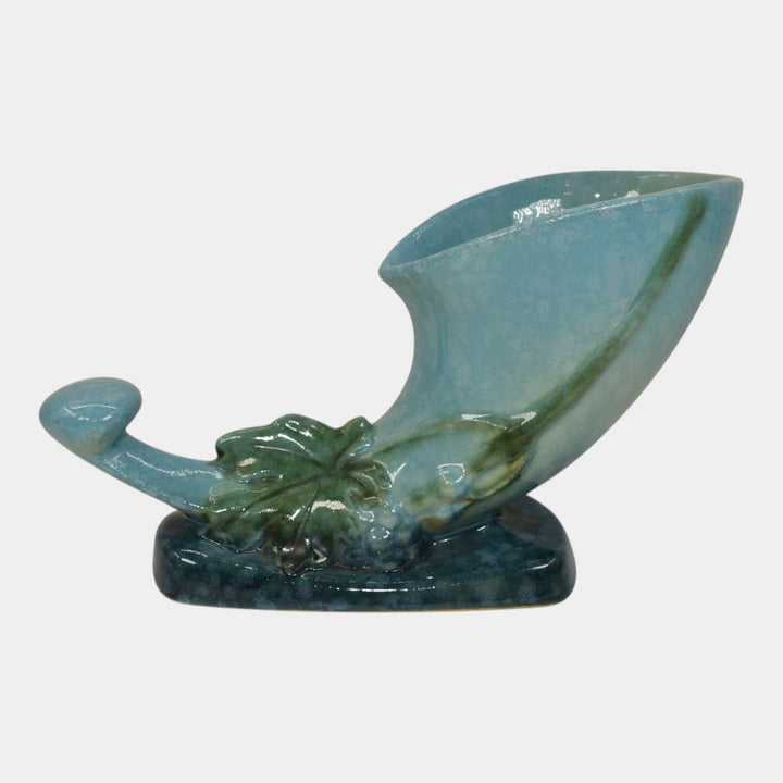 Roseville Wincraft Blue 1948 Mid Century Modern Pottery Cornucopia Vase 221-8 - Just Art Pottery