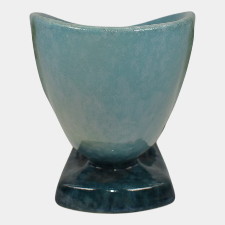 Roseville Wincraft Blue 1948 Mid Century Modern Pottery Cornucopia Vase 221-8 - Just Art Pottery