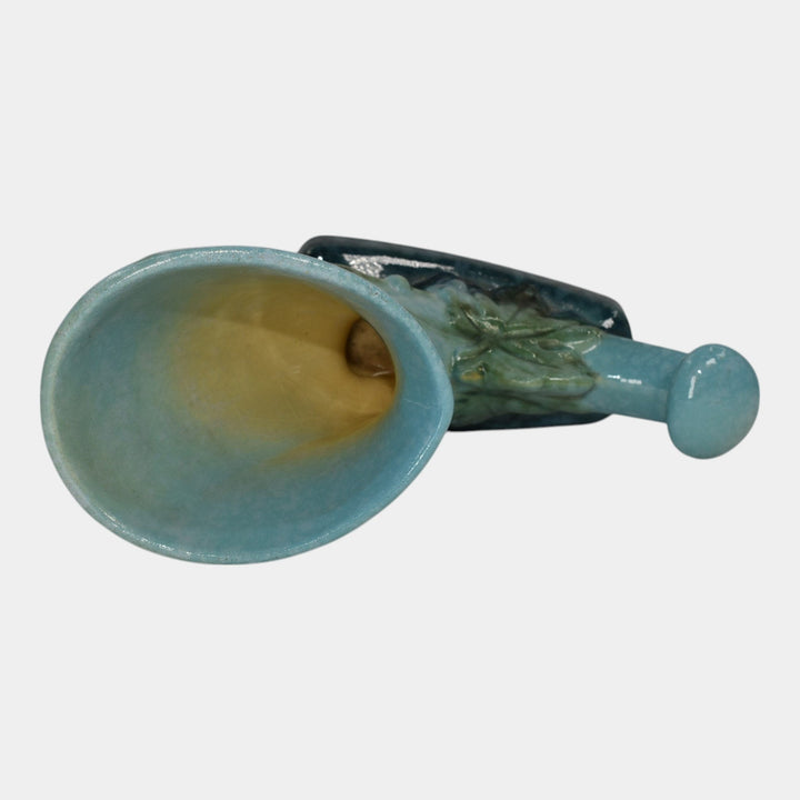 Roseville Wincraft Blue 1948 Mid Century Modern Pottery Cornucopia Vase 221-8 - Just Art Pottery