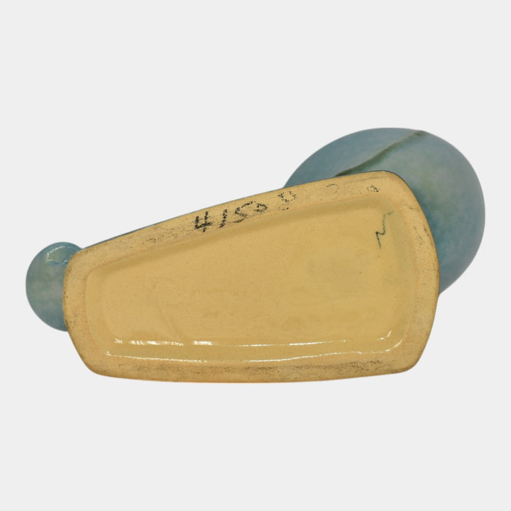 Roseville Wincraft Blue 1948 Mid Century Modern Pottery Cornucopia Vase 221-8 - Just Art Pottery