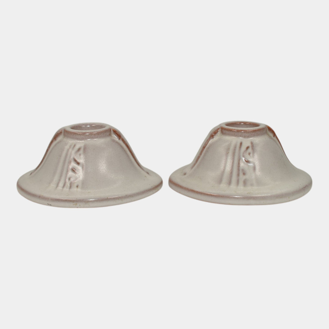 Roseville Moderne White 1936 Art Deco Pottery Ceramic Candle Holders 1110-2 - Just Art Pottery