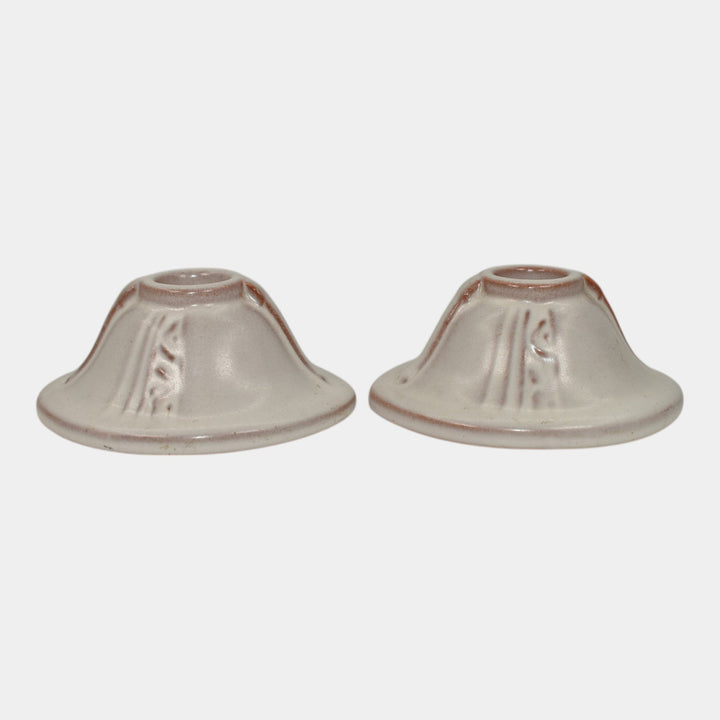 Roseville Moderne White 1936 Art Deco Pottery Ceramic Candle Holders 1110-2 - Just Art Pottery