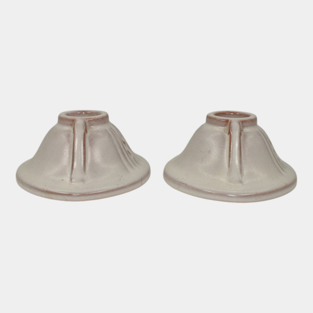 Roseville Moderne White 1936 Art Deco Pottery Ceramic Candle Holders 1110-2 - Just Art Pottery