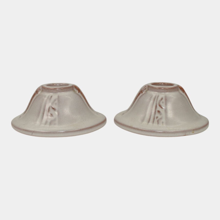 Roseville Moderne White 1936 Art Deco Pottery Ceramic Candle Holders 1110-2