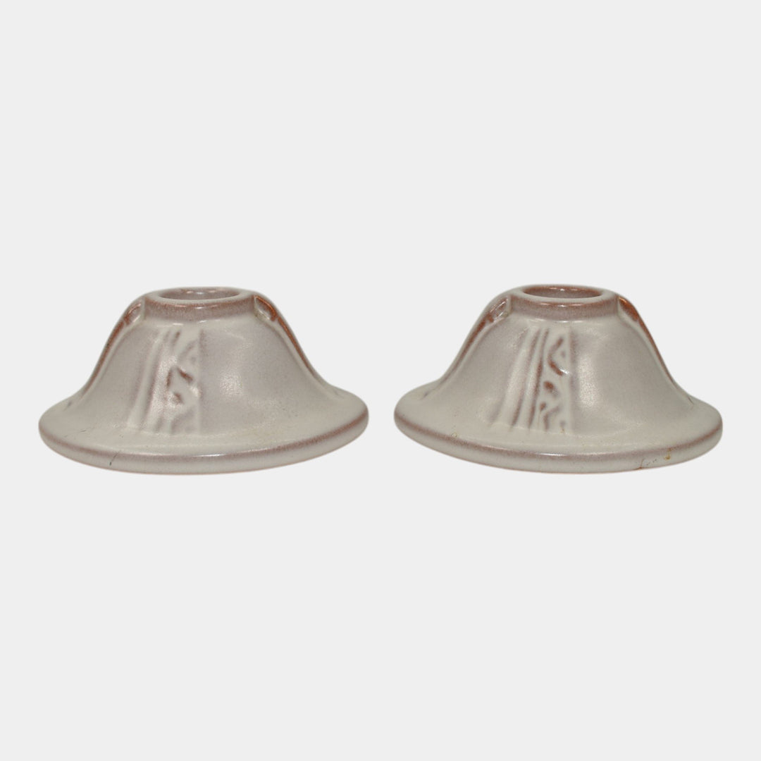 Roseville Moderne White 1936 Art Deco Pottery Ceramic Candle Holders 1110-2 - Just Art Pottery