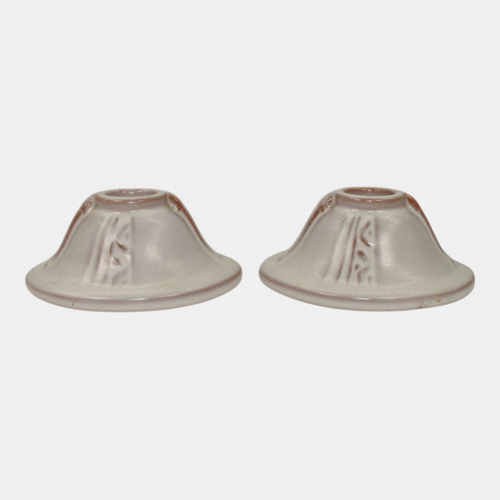 Roseville Moderne White 1936 Art Deco Pottery Ceramic Candle Holders 1110-2 - Just Art Pottery