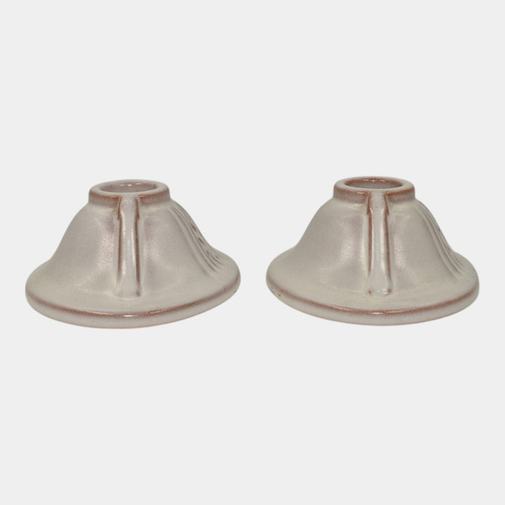 Roseville Moderne White 1936 Art Deco Pottery Ceramic Candle Holders 1110-2 - Just Art Pottery