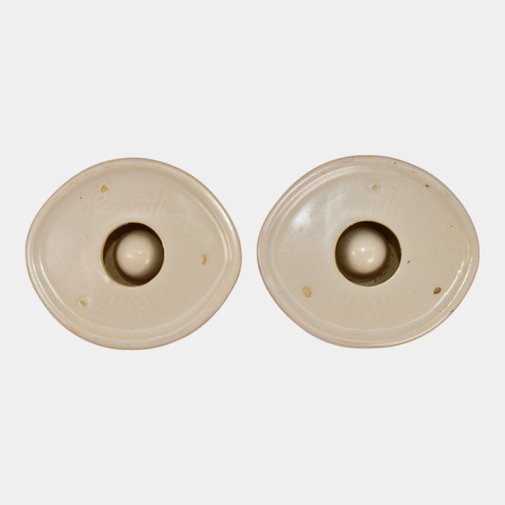 Roseville Moderne White 1936 Art Deco Pottery Ceramic Candle Holders 1110-2