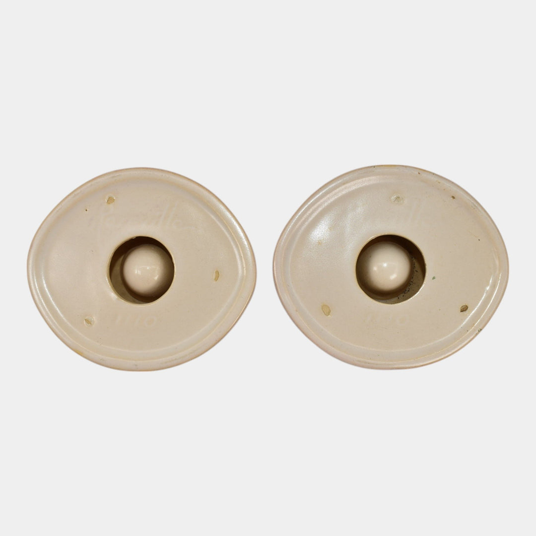 Roseville Moderne White 1936 Art Deco Pottery Ceramic Candle Holders 1110-2 - Just Art Pottery