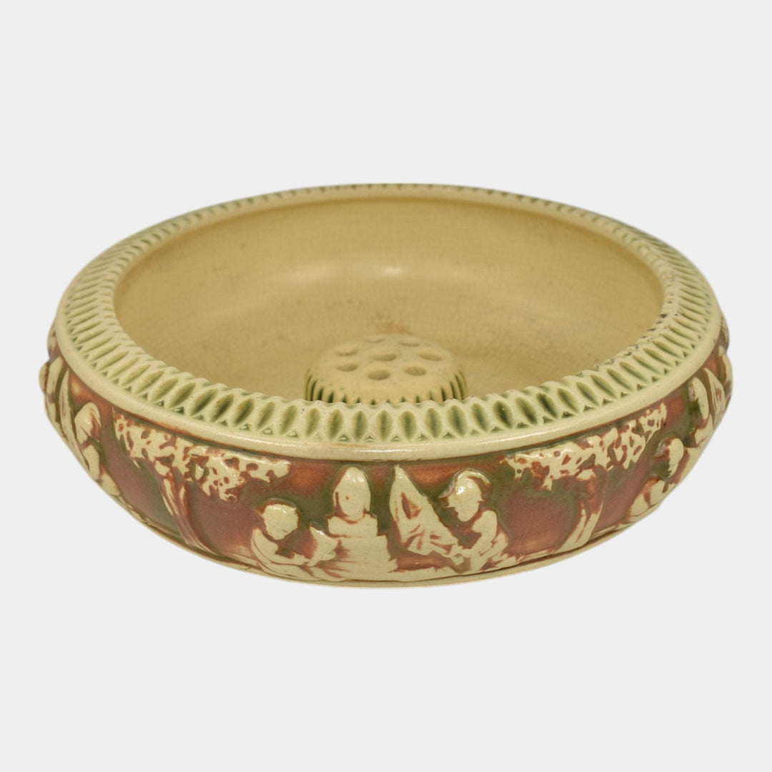 Roseville Donatello 1916 Vintage Art Pottery Ceramic Flower Frog and Bowl 54-8 - Just Art Pottery