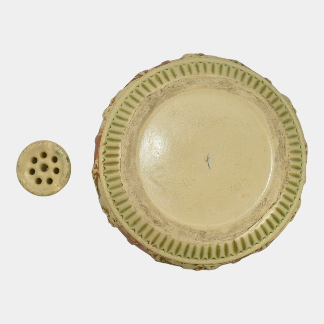 Roseville Donatello 1916 Vintage Art Pottery Ceramic Flower Frog and Bowl 54-8 - Just Art Pottery