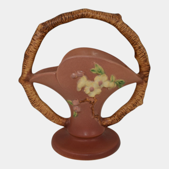 Roseville Apple Blossom Pink 1949 Vintage Art Pottery Ceramic Basket 309-8 - Just Art Pottery
